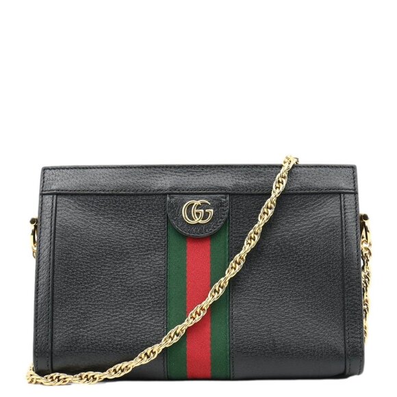 Gucci  Ophidia GG Web Small Calfskin Leather Chain Shoulder Bag Black 503877 - Picture 1 of 15